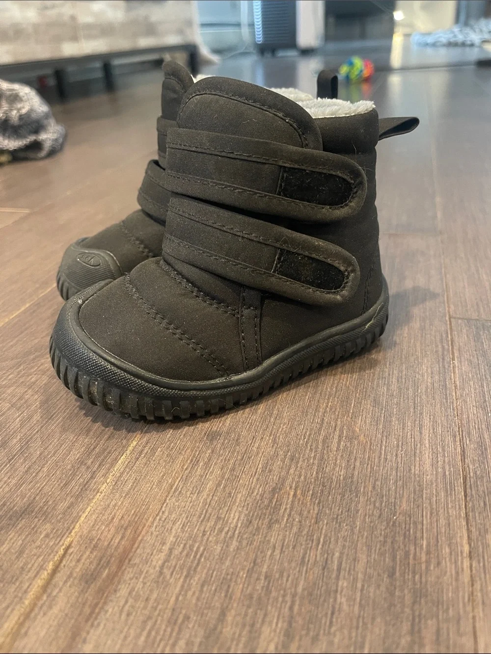 Kids Black Winter Boots with Hook-and-Loop Straps